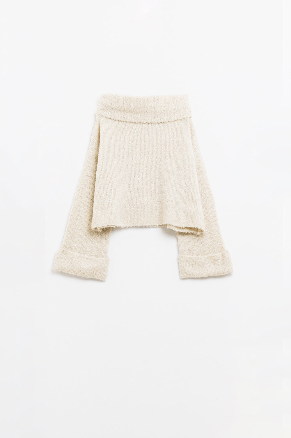 knitted fluffy high neck sweater in cream - Jumpers