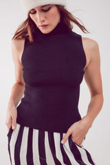 Haut tricoté à col montant en noir