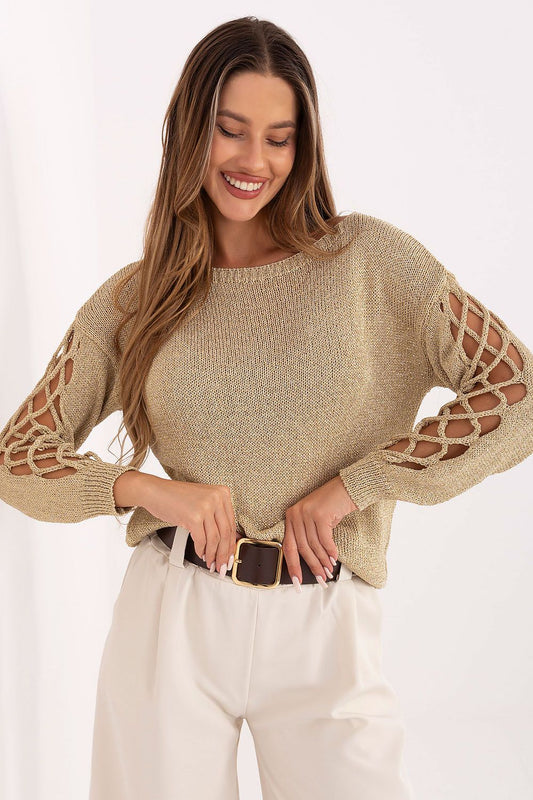 Knitted Jumper with Cut Out Sleeves yellow one-size-fits-all - Sweaters