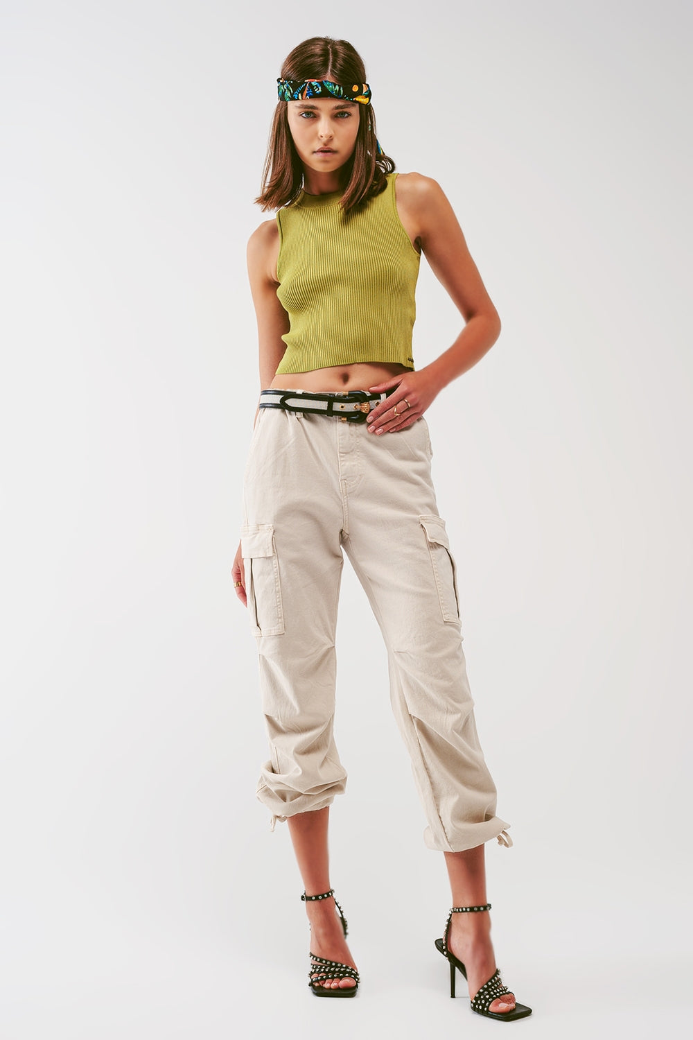 Knitted Tank Top in Army Green - Jumpers
