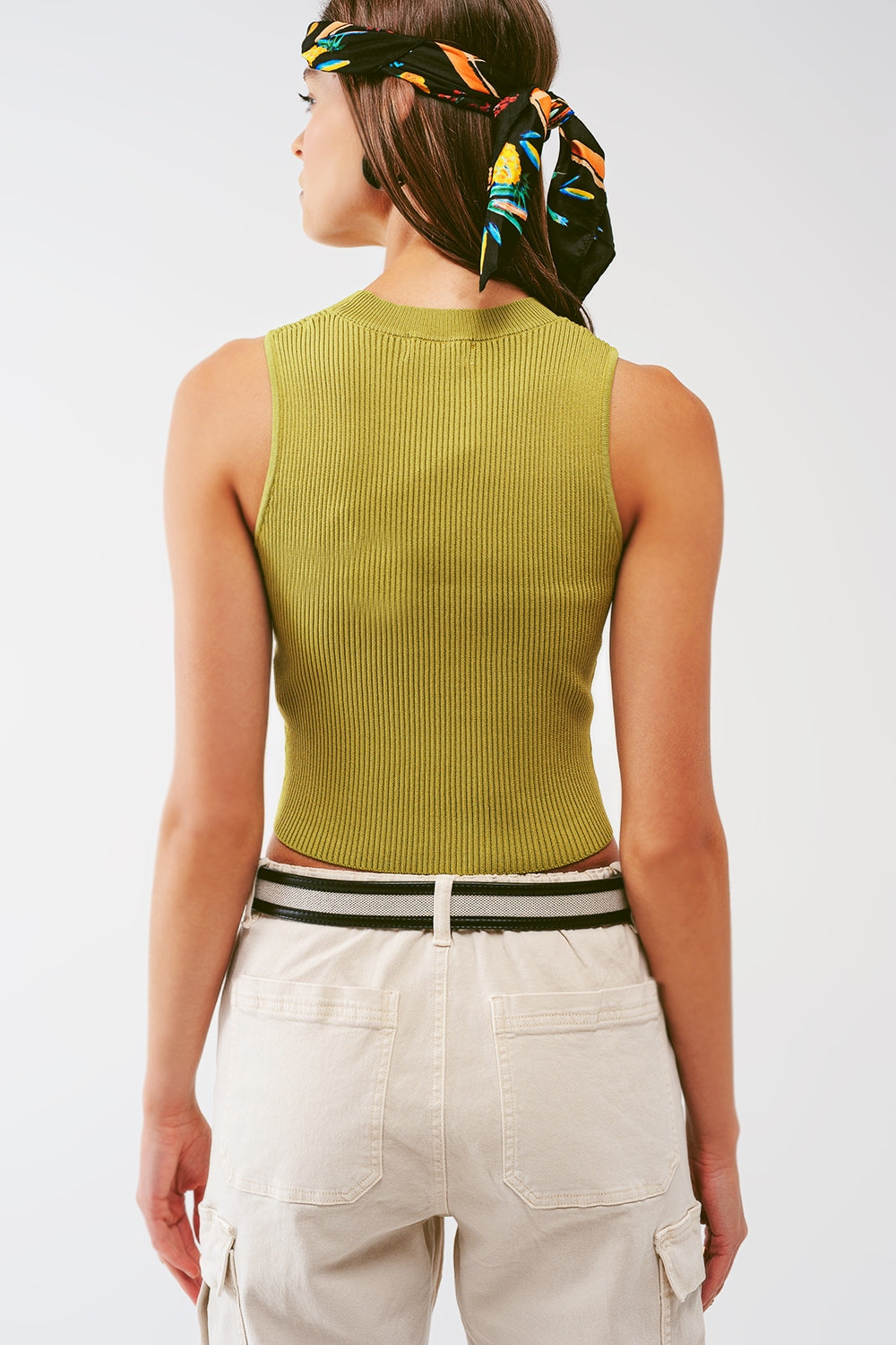 Knitted Tank Top in Army Green - Jumpers