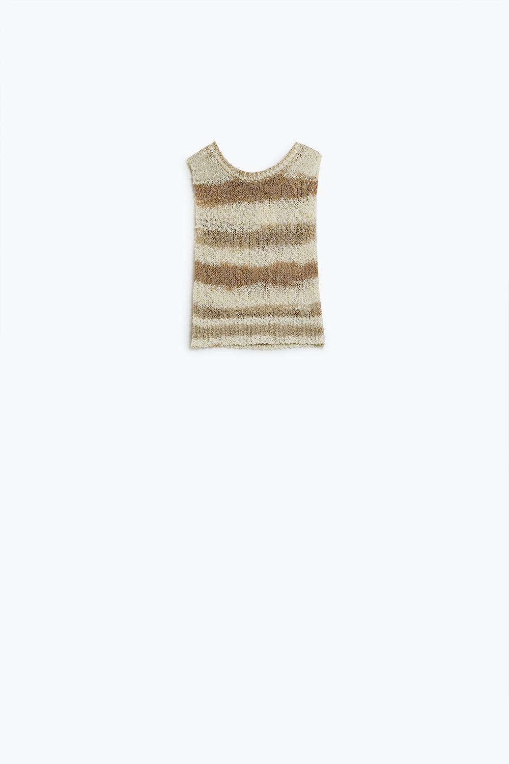 Knitted Tints of Beige Sleeveless Sweater With Stripes and Crew Neckline - Jumpers