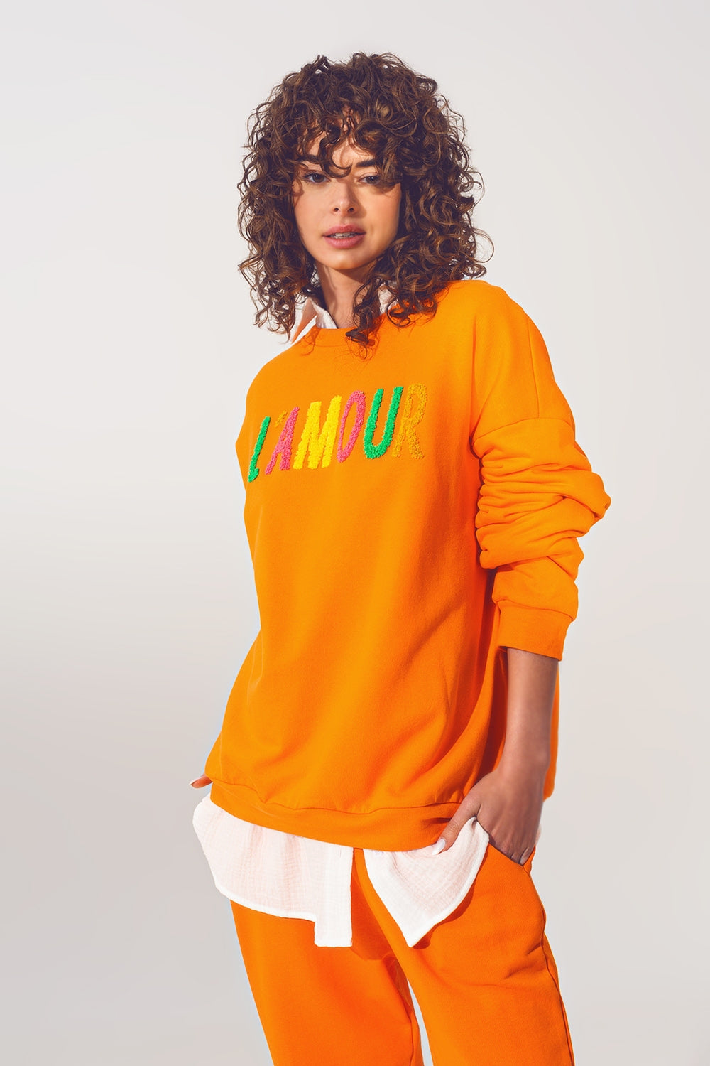 L'amour Text Sweater in Orange - Jumpers