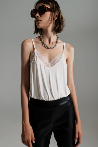 Lace detail cami top in cream