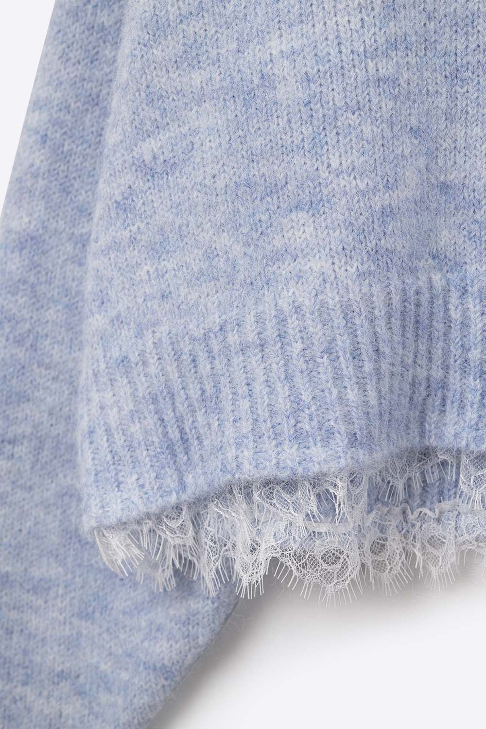 Lace Detail Relaxed Baby Blue Sweater - Sweaters