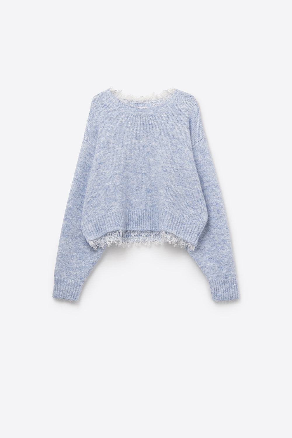 Lace Detail Relaxed Baby Blue Sweater - Sweaters