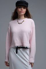 Lace Detail Relaxed Pink Sweater