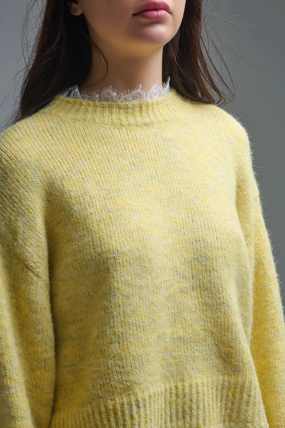 Lace Detail Relaxed Yellow Sweater - Sweaters