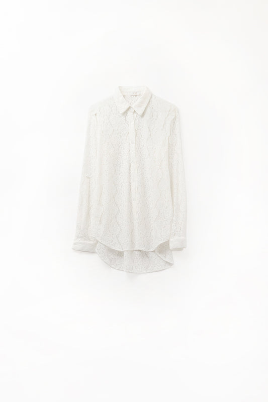 Lace High Low White Button Down Shirt - Shirts