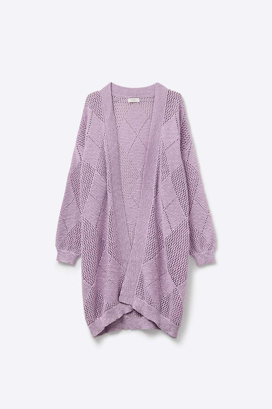Lavender Draped Cardigan With Crochet Design - Cardigans