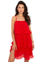 Layered Red Chiffon Cocktail Dress with Spaghetti Straps