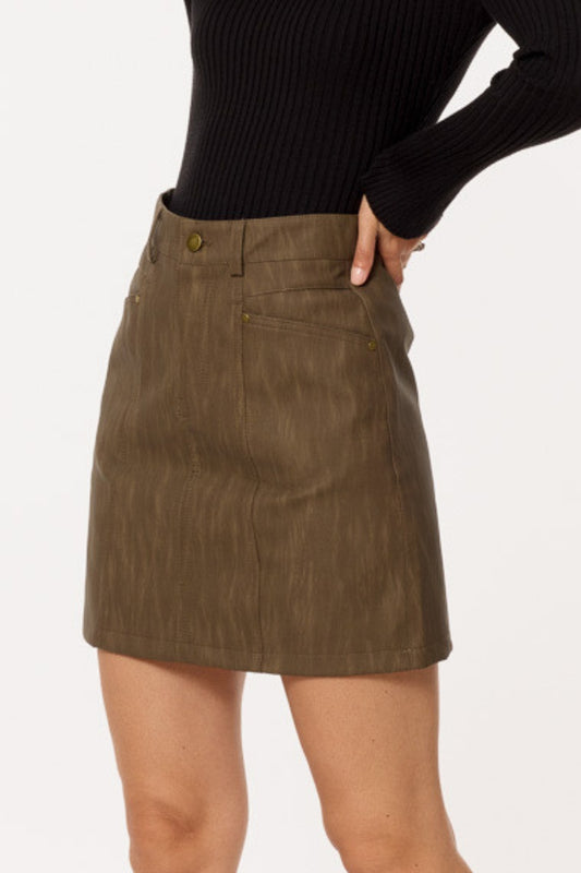 leatherette Straight mini skirt in brown with pockets - Skirts