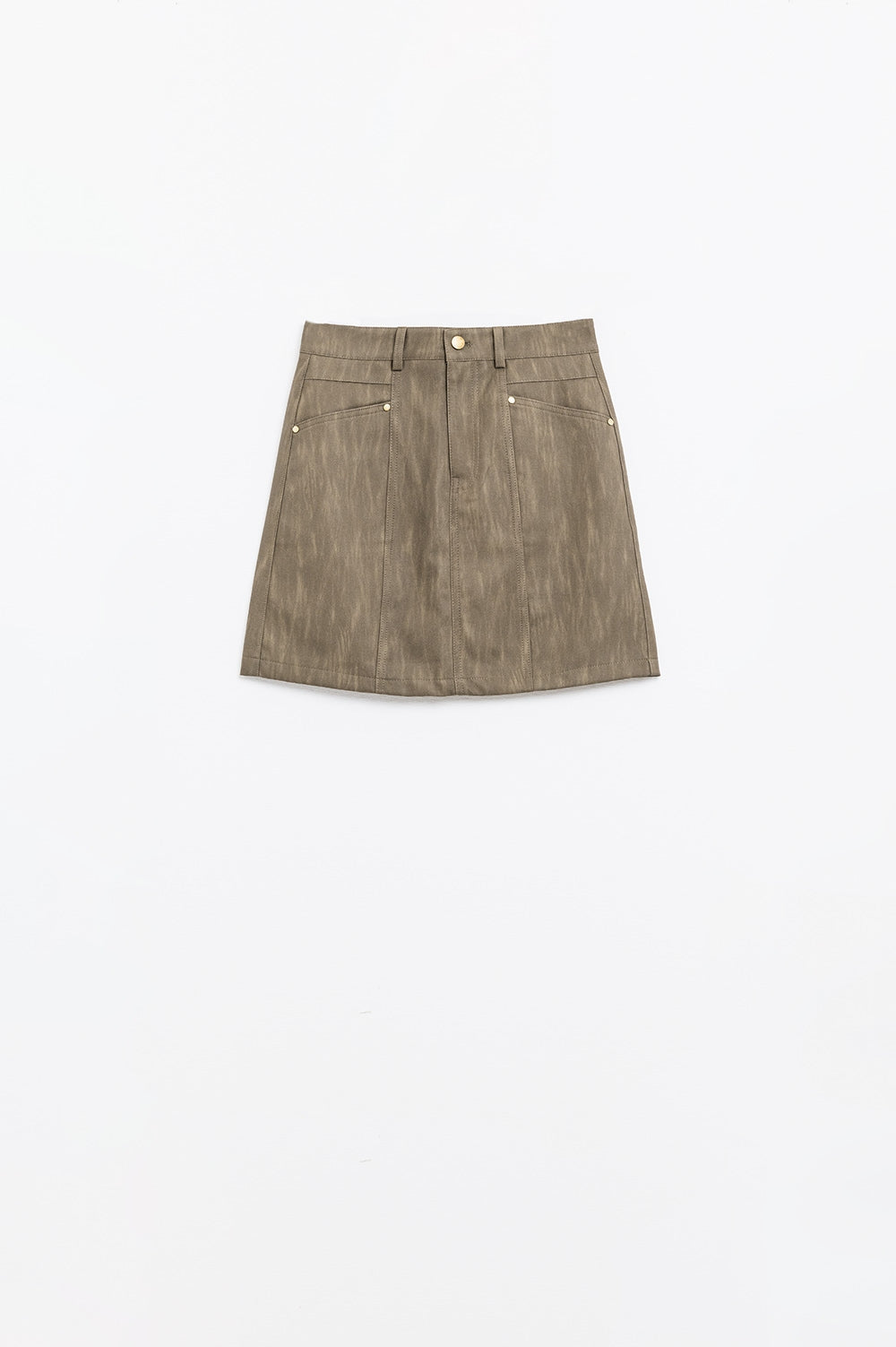 leatherette Straight mini skirt in brown with pockets - Skirts