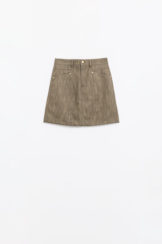 leatherette Straight mini skirt in brown with pockets - Skirts