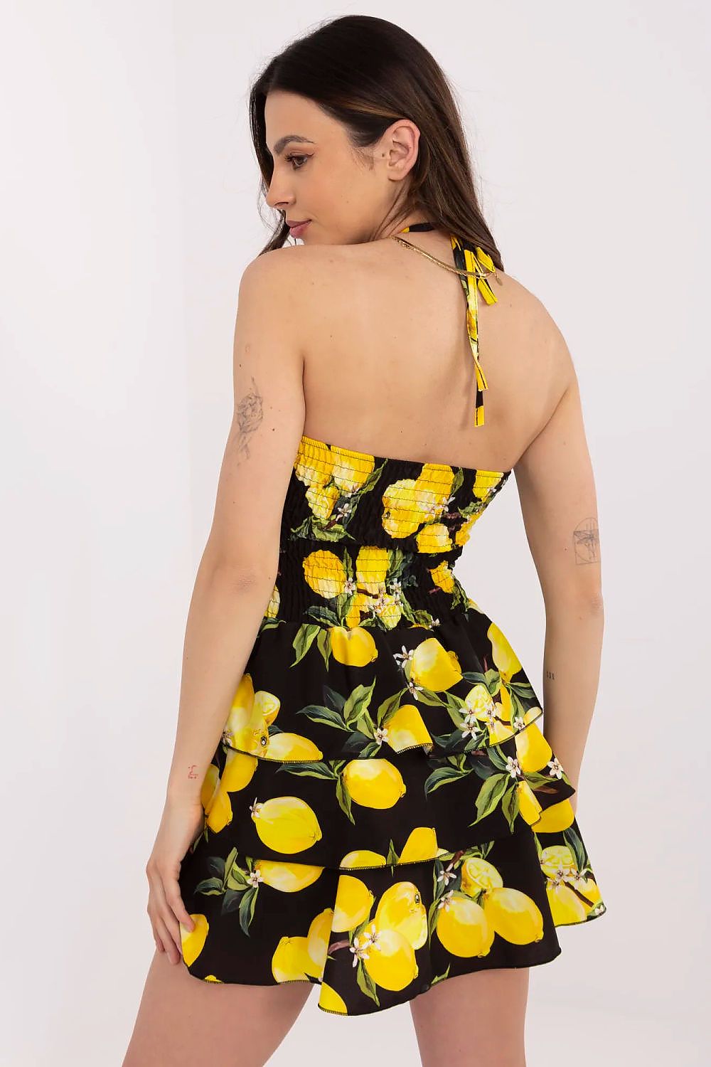 Lemon Print Summer Dress with Halter Neck - Dresses