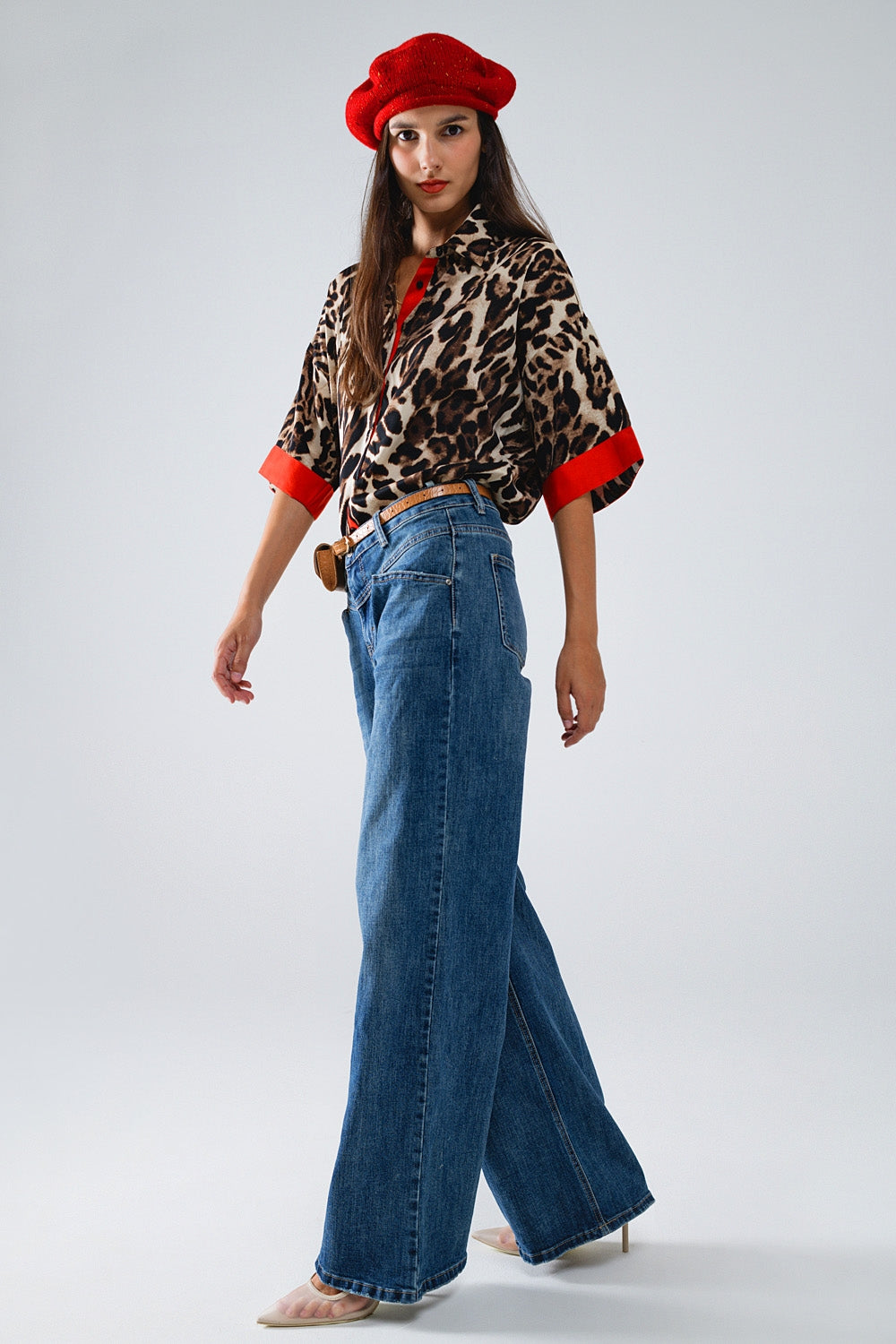 Leopard 3/4 Sleeves Shirt WIth Red Details - Shirts