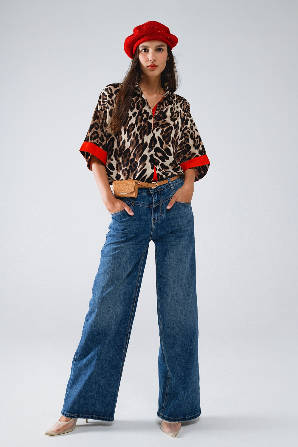 Leopard 3/4 Sleeves Shirt WIth Red Details - Shirts