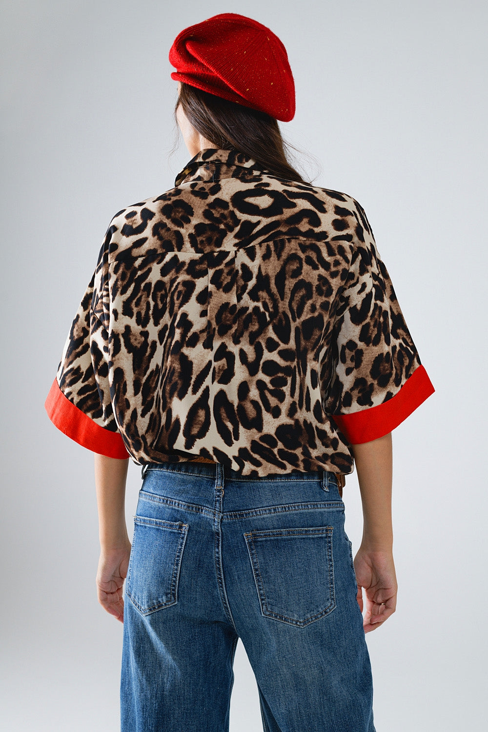 Leopard 3/4 Sleeves Shirt WIth Red Details - Shirts
