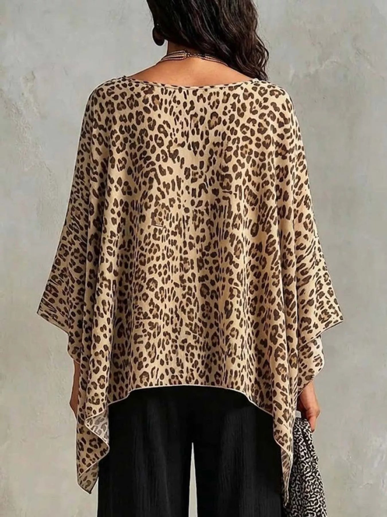 Trendsi leopard print asymmetrical hem top in beige with stylish flowing design for casual wear