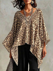 Full Size Leopard Print Asymmetrical Hem Top Plus Size