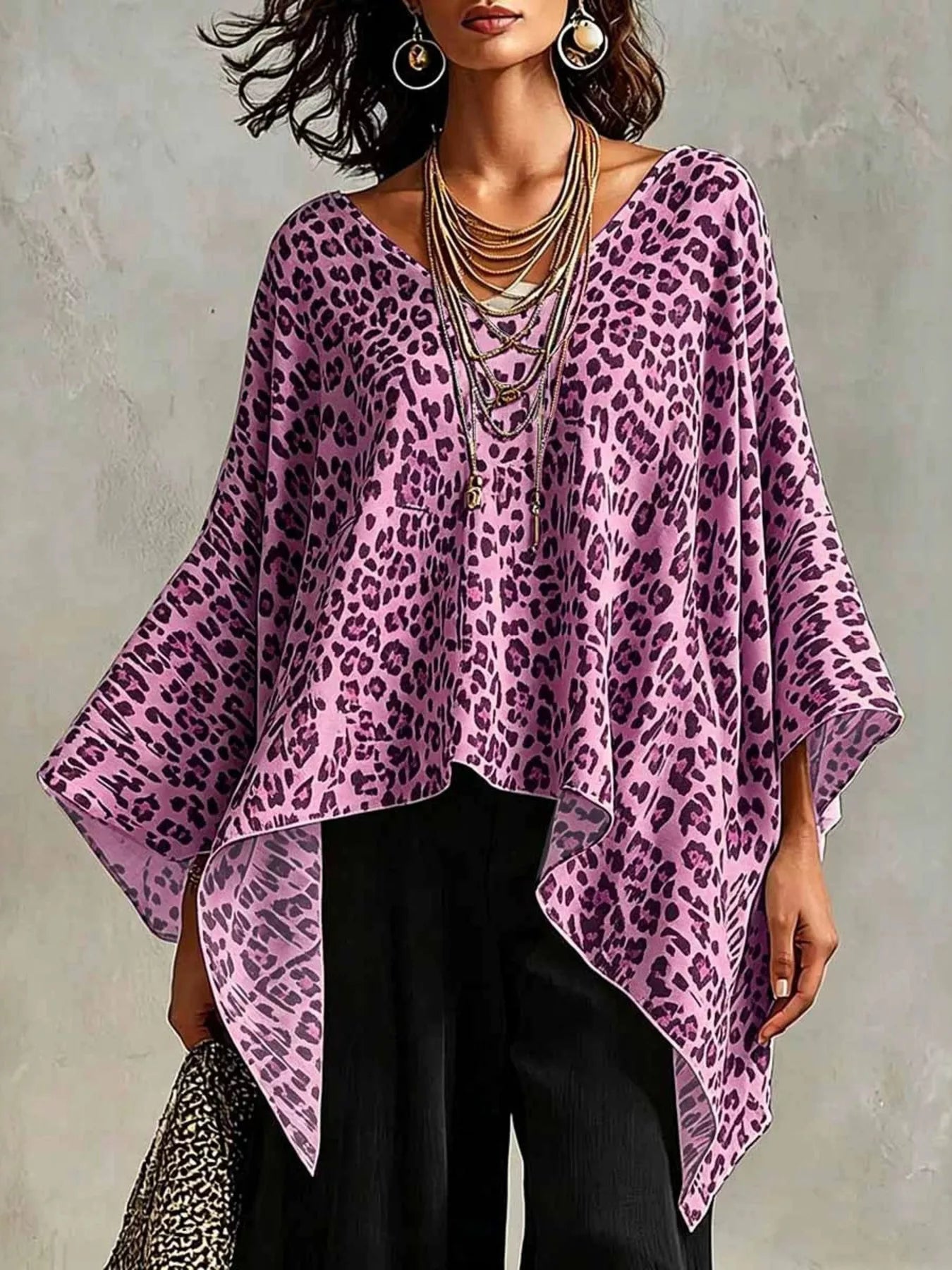 Trendsi leopard print asymmetrical hem top in pink for a stylish and trendy outfit