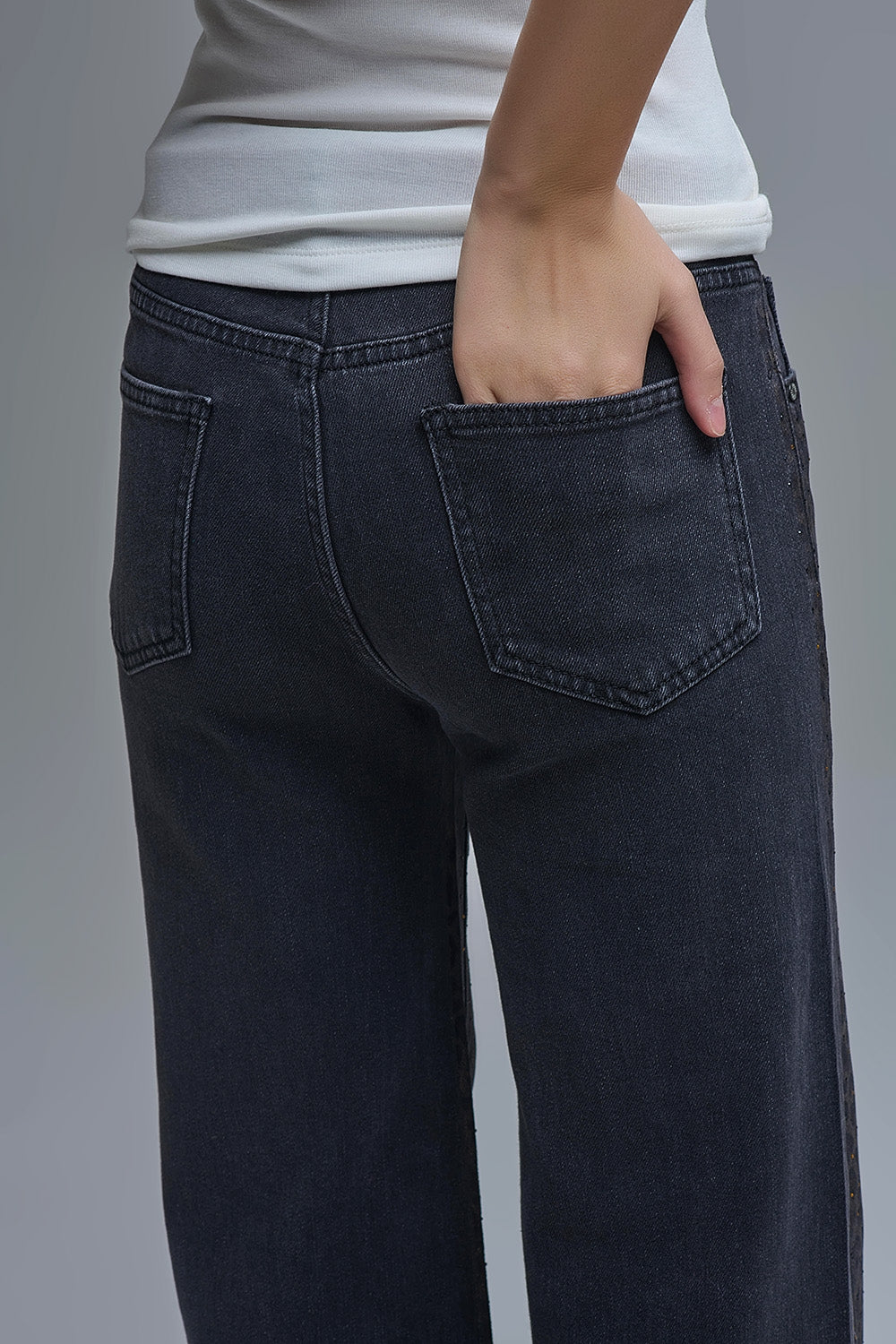 Leopard Print Black Straight-Leg Jeans with strass detail - Jeans