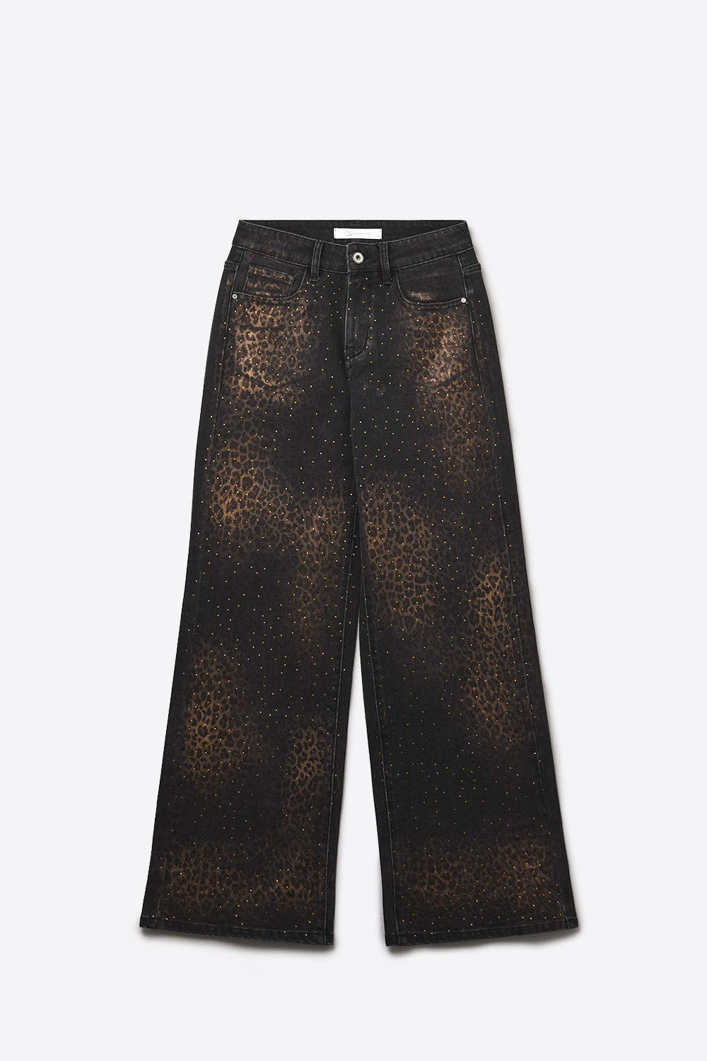 Leopard Print Black Straight-Leg Jeans with strass detail - Jeans