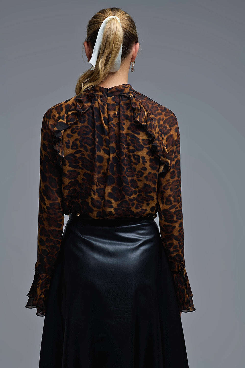 Leopard Print Blouse with Ruffle Details in chiffon - Shirts