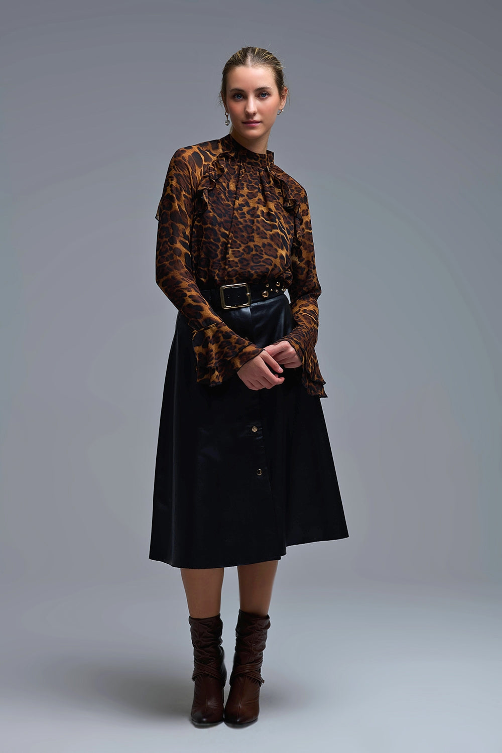 Leopard Print Blouse with Ruffle Details in chiffon - Shirts