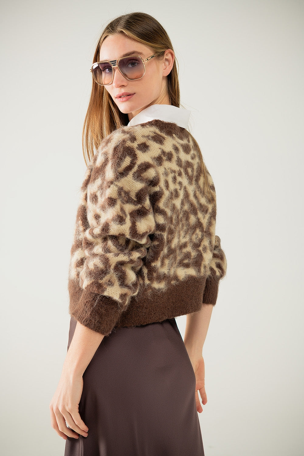 leopard print cardigan with wool in beige - Cardigans