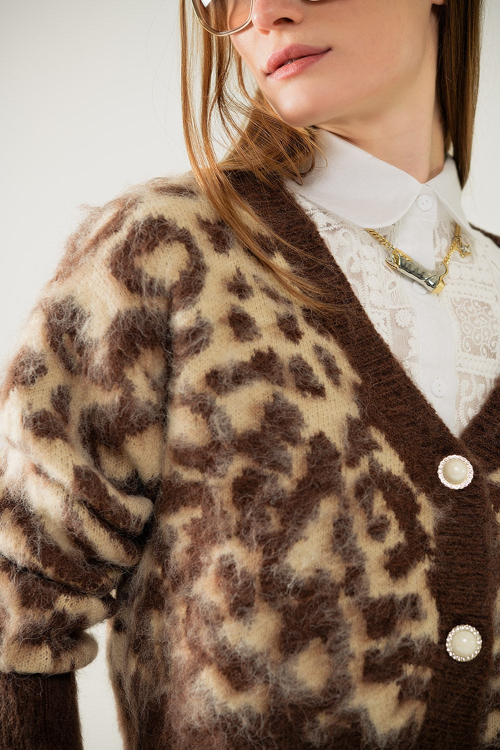 leopard print cardigan with wool in beige - Cardigans