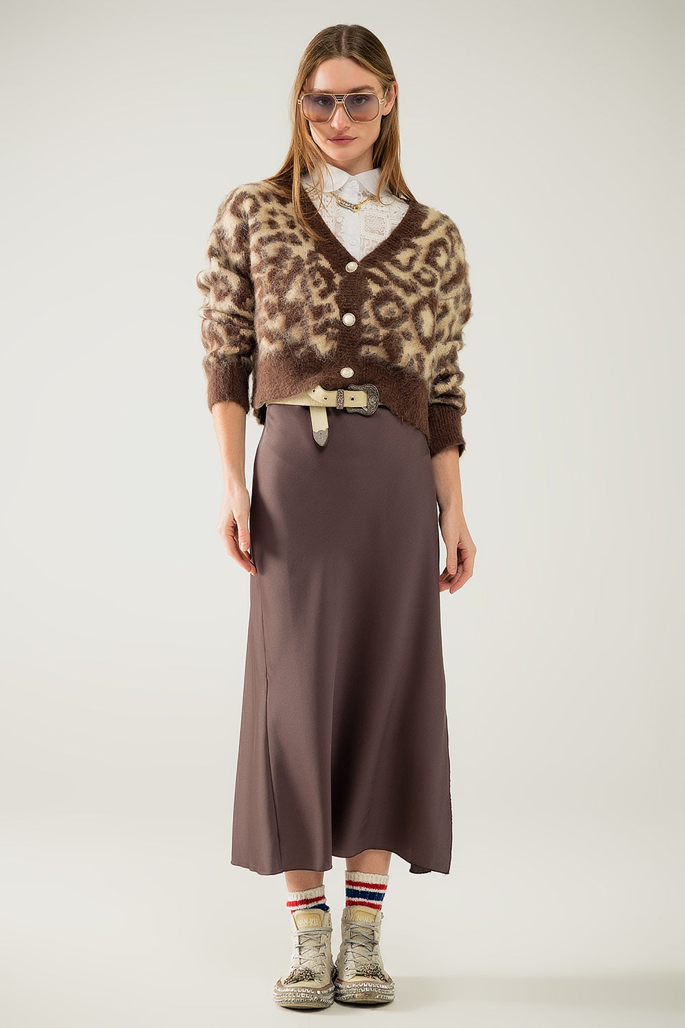 leopard print cardigan with wool in beige - Cardigans