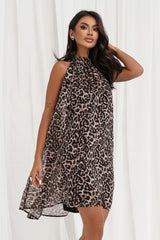 Leopard Print Cocktail Dress with Chic High Neck