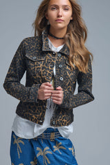 Leopard Print Denim Jacket in denim fabric