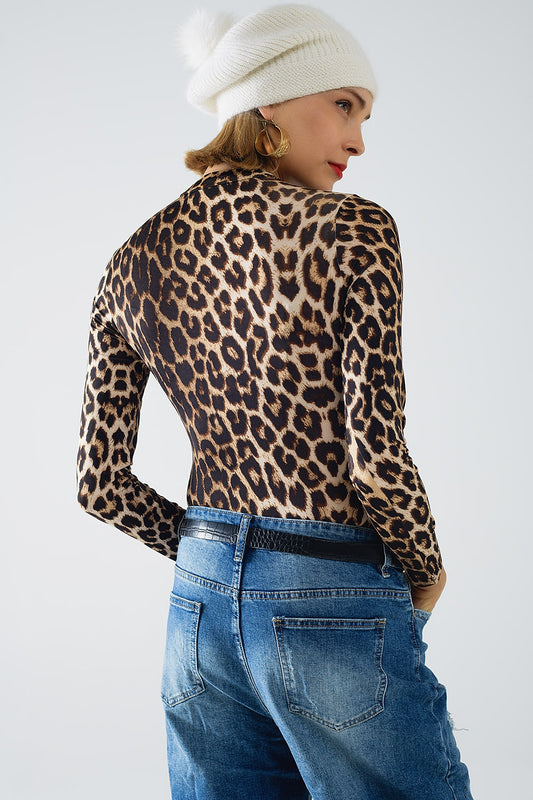 Leopard print Spandex body with long sleeve - Bodysuits