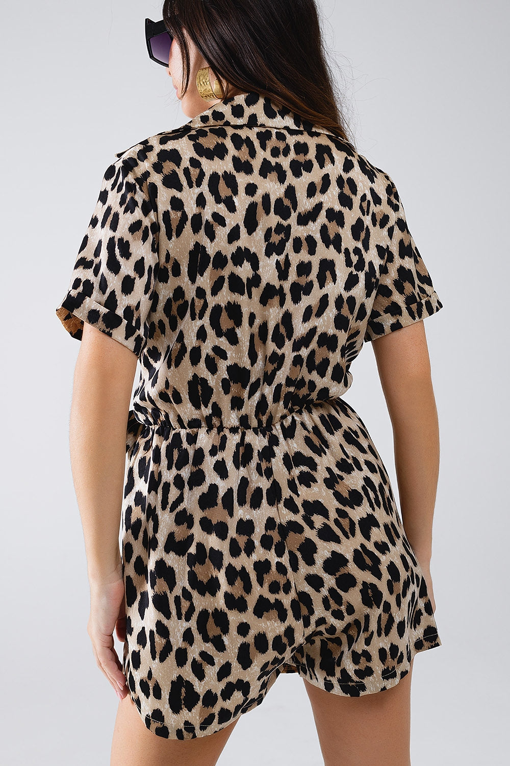 Leopard Print Wrap Playsuit - Dresses