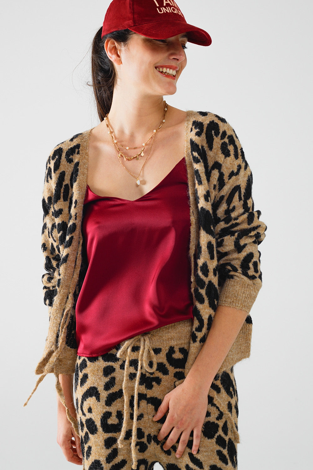 Leopard printed long sleeve cardigan with bows detail - Cardigans