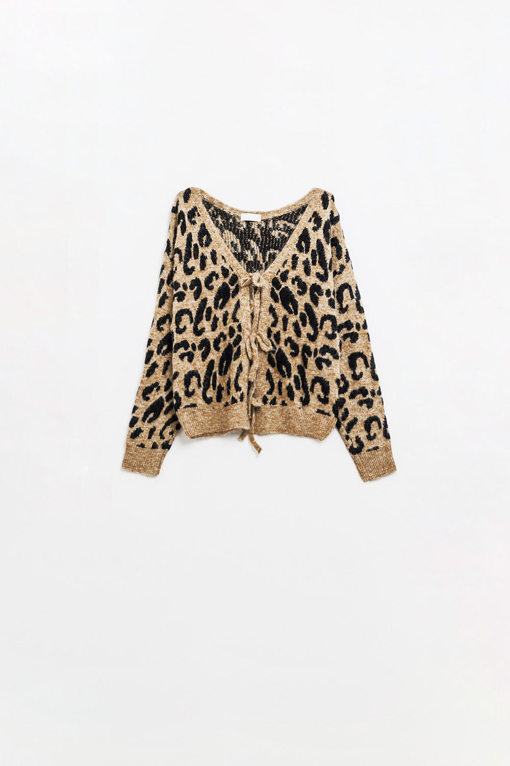 Leopard printed long sleeve cardigan with bows detail - Cardigans