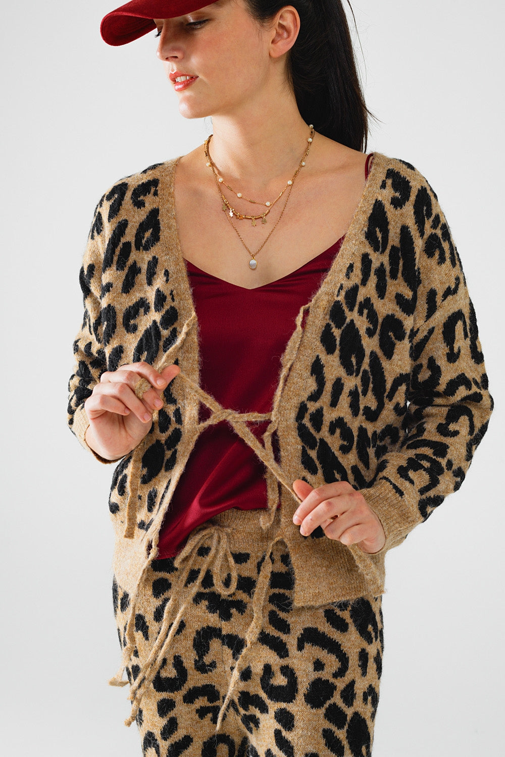 Leopard printed long sleeve cardigan with bows detail - Cardigans