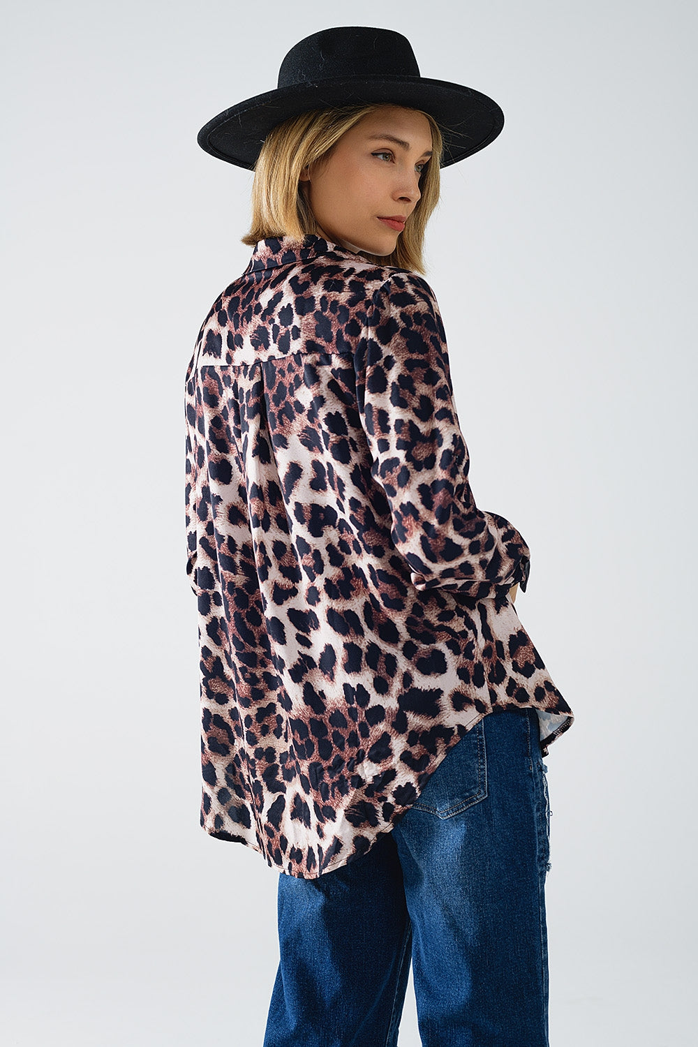 leopard shirt with black satin detail - Shirts