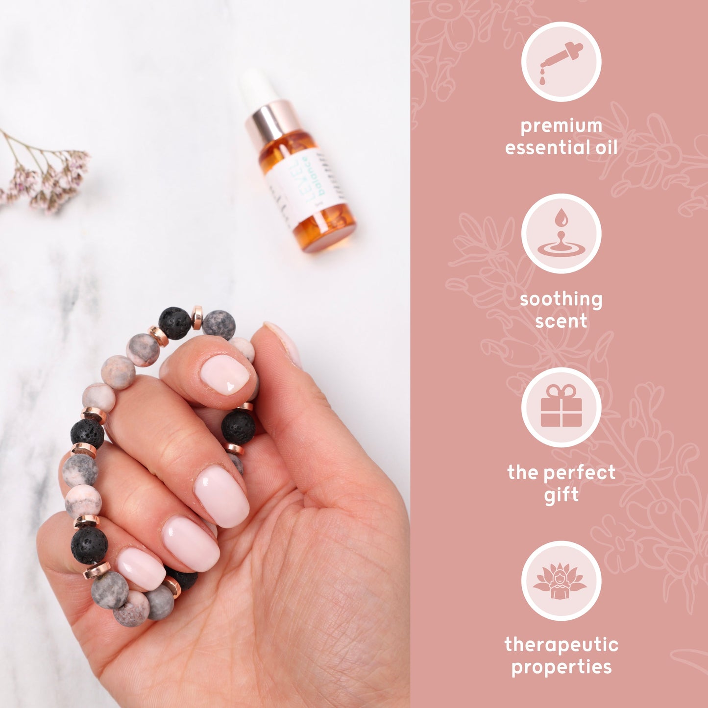 Lava Bead Aromatherapy Bracelet with Essential Oil - Happiness - Aromatherapy Bracelet