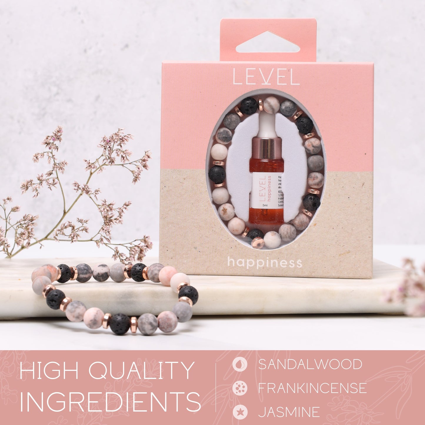 Lava Bead Aromatherapy Bracelet with Essential Oil - Happiness - Aromatherapy Bracelet