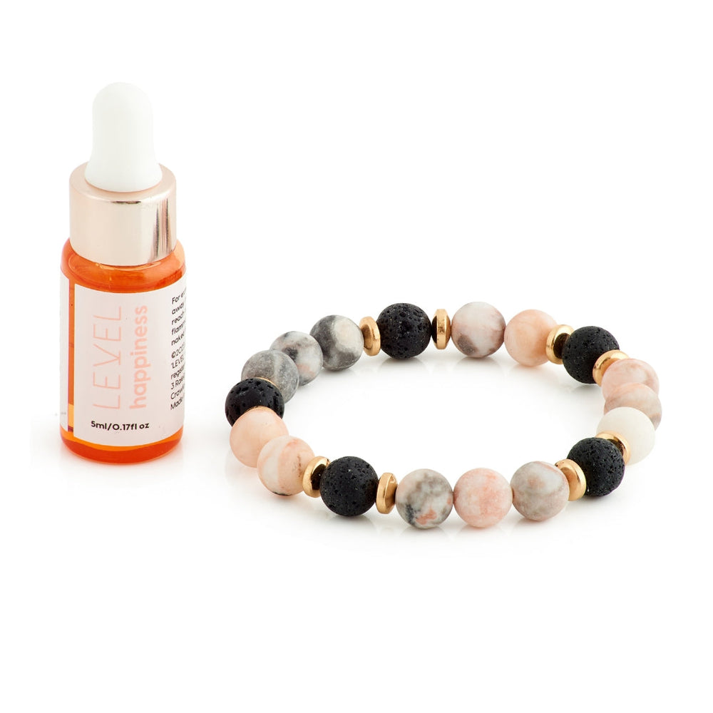 Bracelet d'aromathérapie en perles de lave et huiles essentielles - Bonheur 