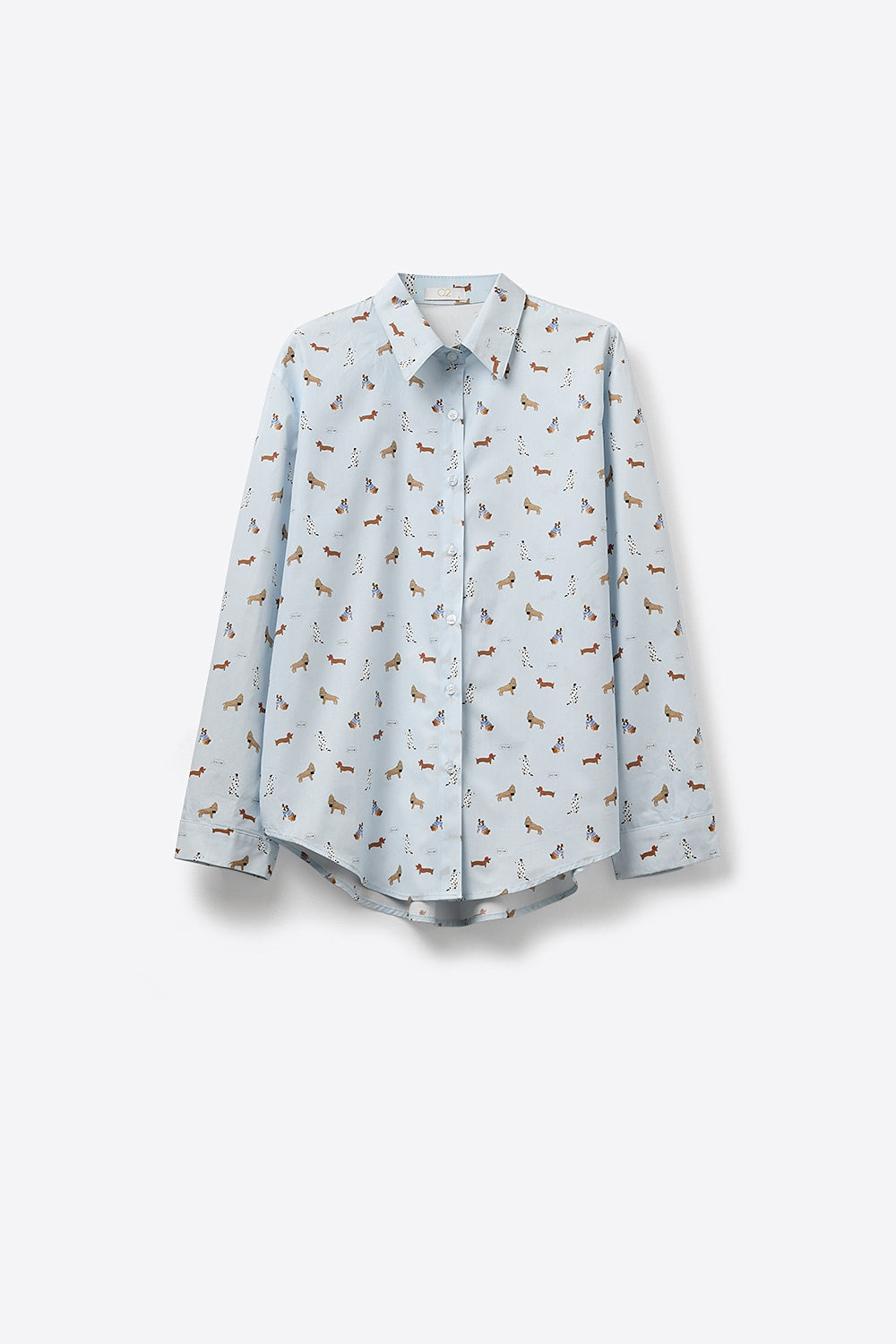 Light Blue Button-Down Shirt with Dog Print - Shirts