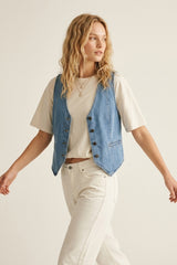 Light Blue Denim Vest with Button Closure