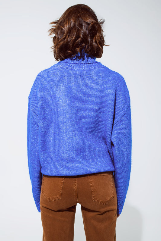 Light blue fluffy sweater with trutleneck - Jumpers