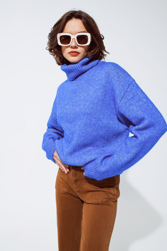 Light blue fluffy sweater with trutleneck - Jumpers