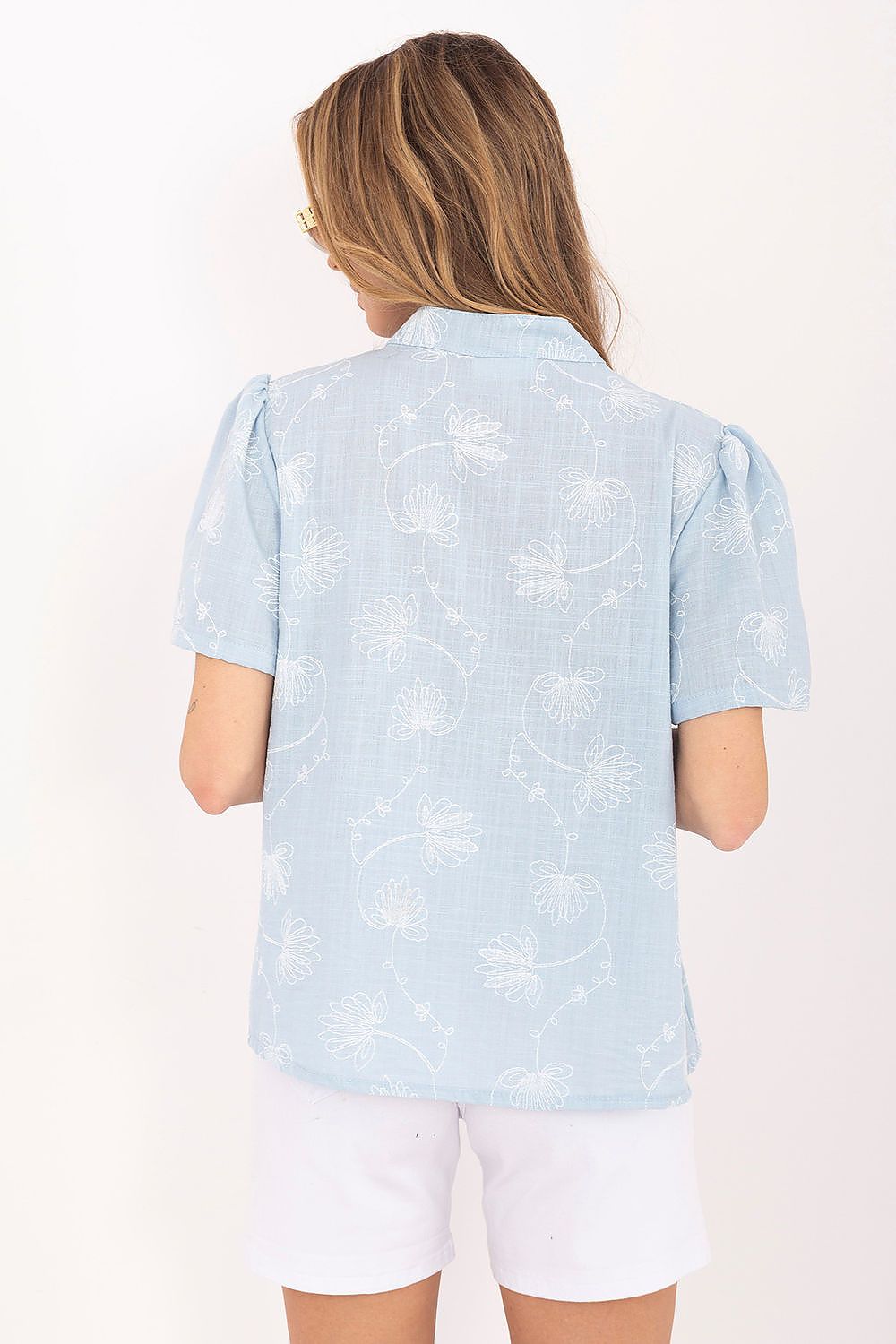 Light Blue Short Sleeve Shirt for Women - Shirts