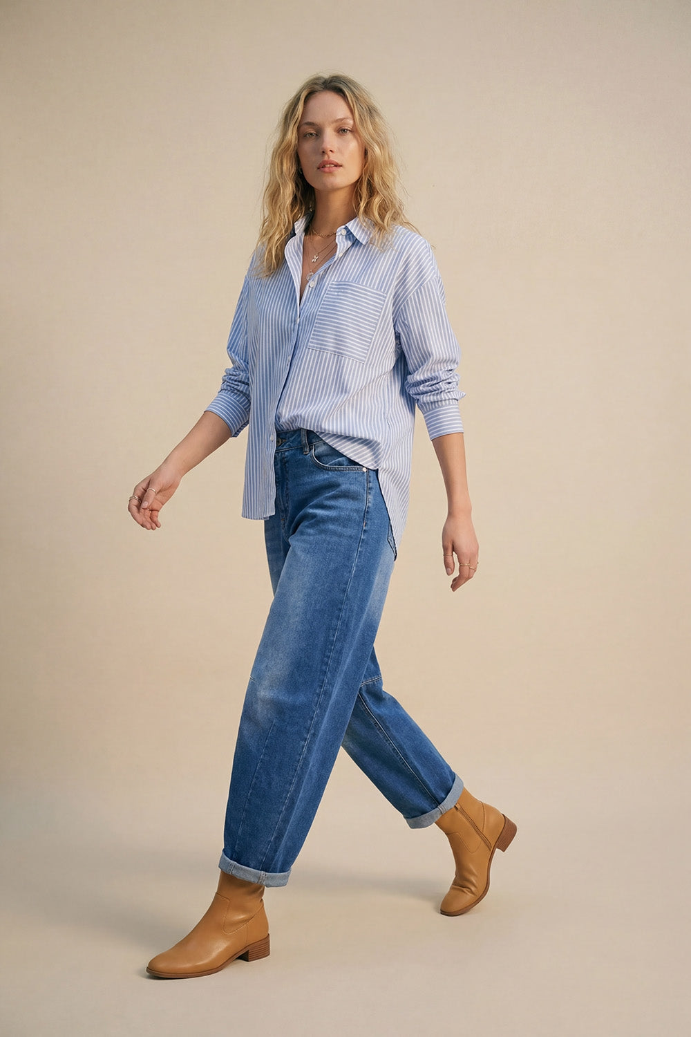 Light Blue Striped Relaxed Fit Button-Up Shirt - Shirts