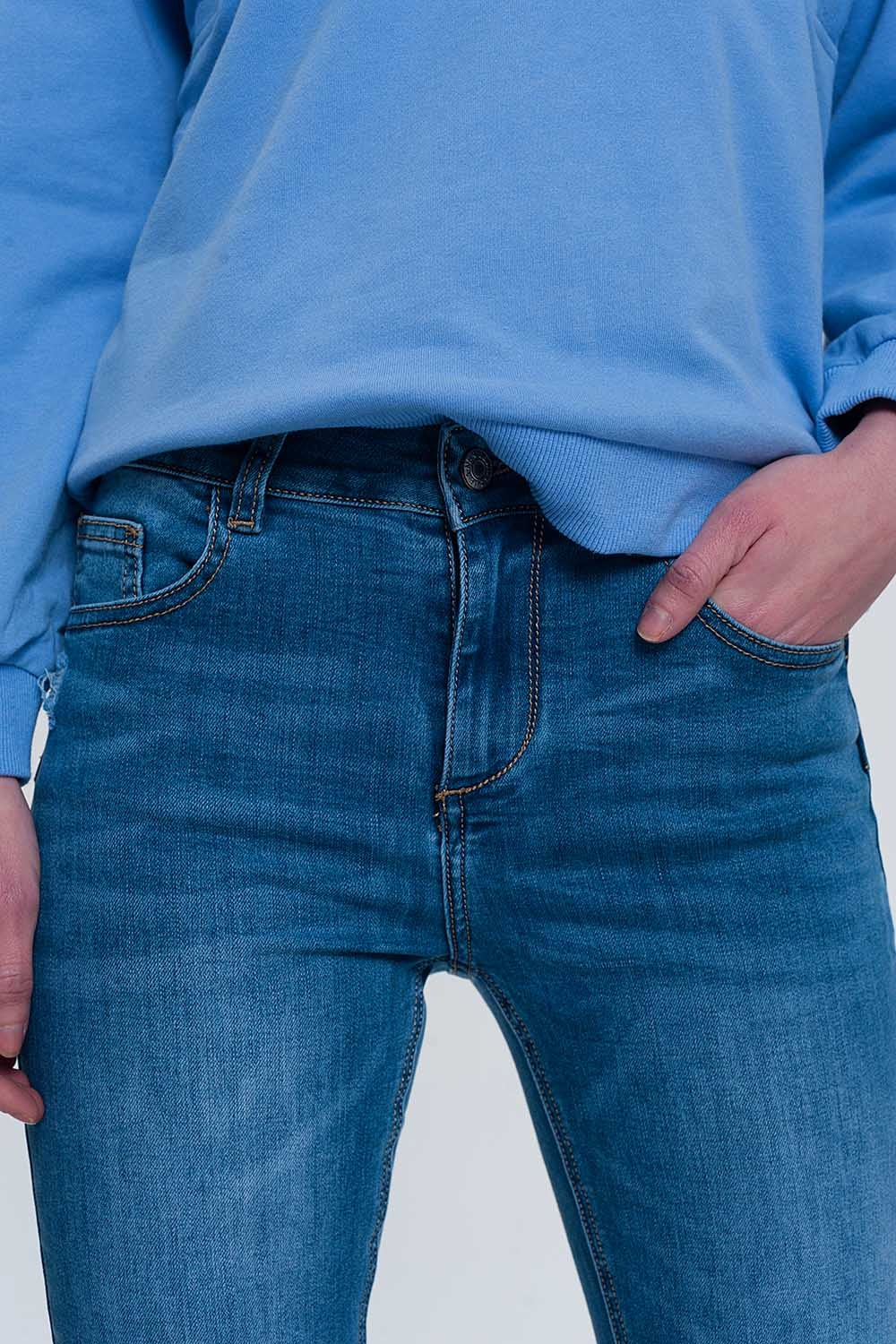 light denim skinny jeans with folded ankles and ripped detail - Jeans
